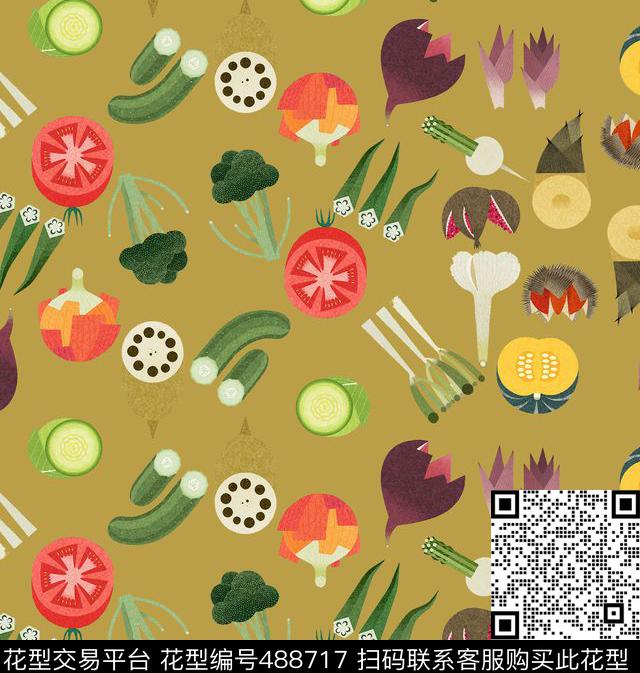 大牌华亿平台复古蔬菜数码印花华亿平台下载（图片编号: 488717） - 瓦栏（Walan）