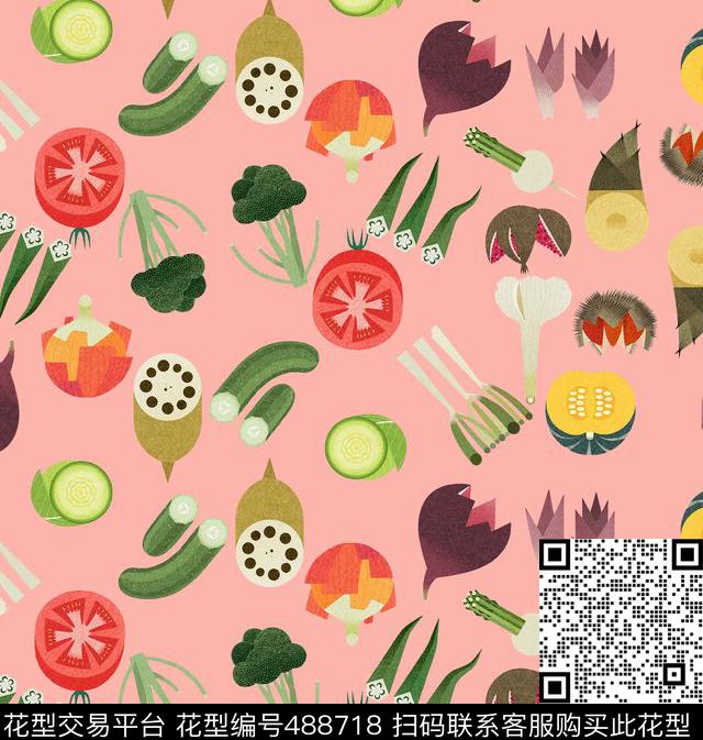 复古蔬菜水彩传统印花华亿平台下载（图片编号: 488718） - 瓦栏（Walan）