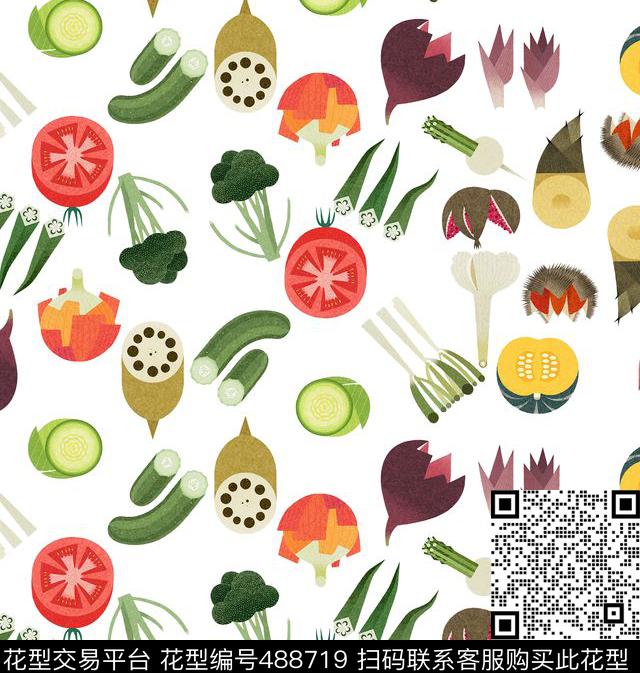 复古蔬菜水彩传统印花华亿平台下载（图片编号: 488719） - 瓦栏（Walan）
