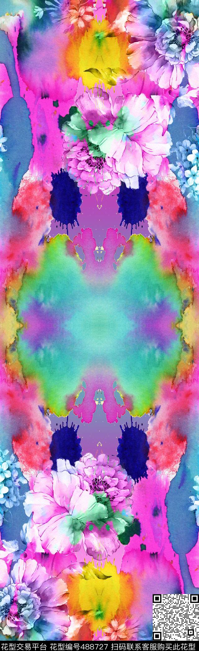 T恤创意丝巾面料花卉数码印花华亿平台下载（图片编号: 488727） - 瓦栏（Walan）