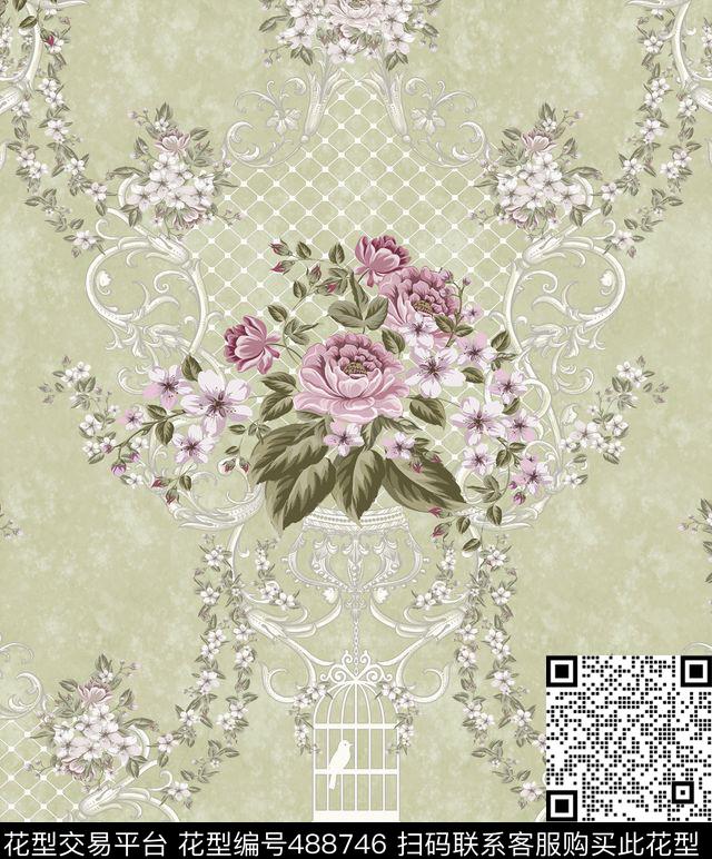 韩式搭配欧式宫廷古典花鸟数码印花华亿平台下载（图片编号: 488746） - 瓦栏（Walan）
