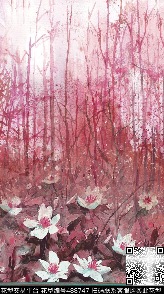 原创植物优雅数码印花华亿平台下载（图片编号: 488747） - 瓦栏（Walan）