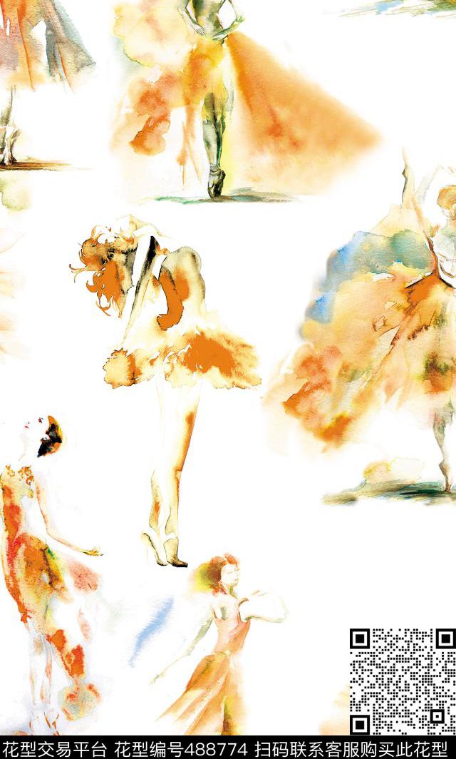 女装手绘水彩数码印花华亿平台下载（图片编号: 488774） - 瓦栏（Walan）