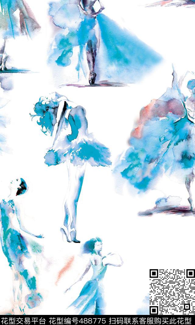 女装手绘水彩数码印花华亿平台下载（图片编号: 488775） - 瓦栏（Walan）