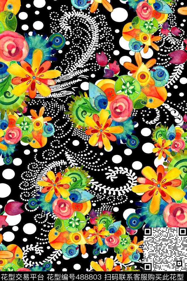 花卉欧式花纹水彩数码印花华亿平台下载（图片编号: 488803） - 瓦栏（Walan）