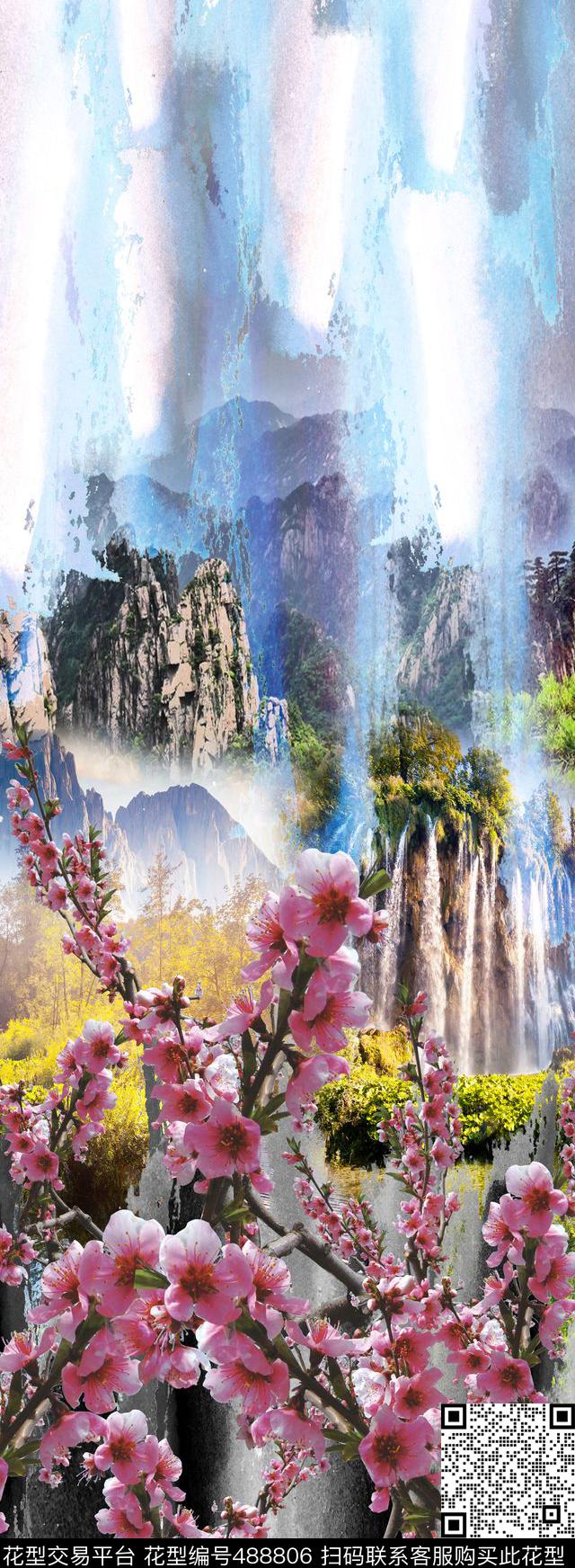 定位水彩风景数码印花华亿平台下载（图片编号: 488806） - 瓦栏（Walan）