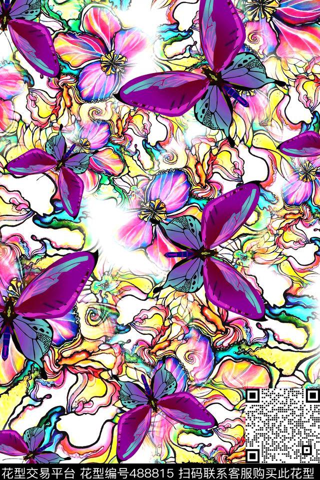 抽象底纹蝴蝶数码印花华亿平台下载（图片编号: 488815） - 瓦栏（Walan）