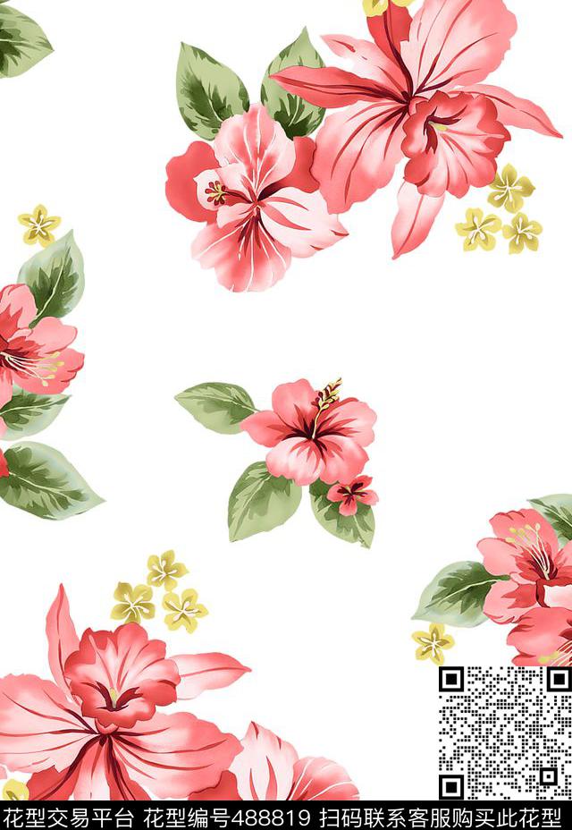 传统印花花卉叶子花卉传统印花华亿平台下载（图片编号: 488819） - 瓦栏（Walan）