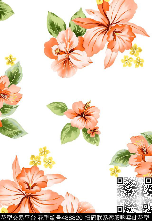 传统印花花卉叶子花卉传统印花华亿平台下载（图片编号: 488820） - 瓦栏（Walan）