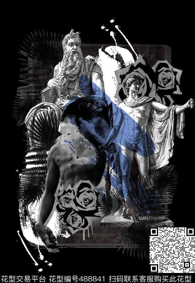 T恤卫衣夹克潮流时尚雕塑人物数码印花华亿平台下载（图片编号: 488841） - 瓦栏（Walan）