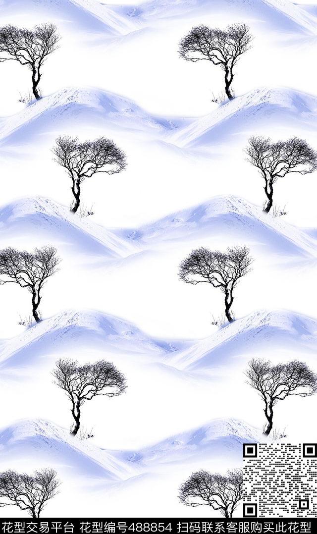 MAX-抽象自然风景白雪孤树欧美数码印花华亿平台下载（图片编号: 488854） - 瓦栏（Walan）