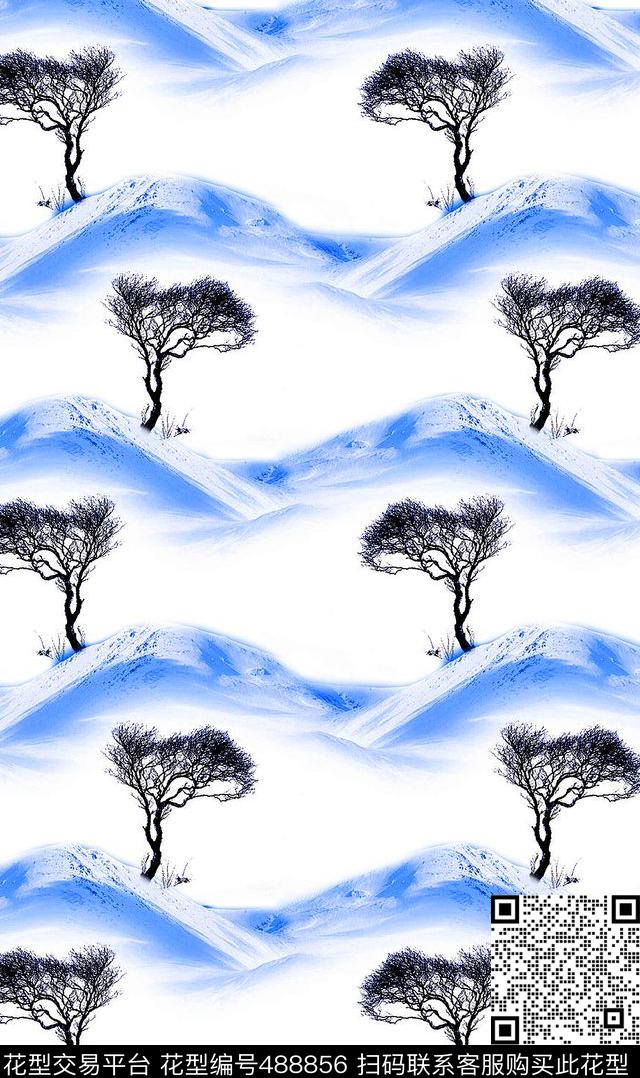 MAX-抽象自然风景白雪孤树欧美数码印花华亿平台下载（图片编号: 488856） - 瓦栏（Walan）