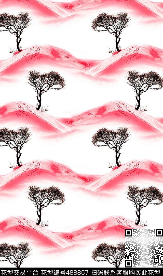 MAX-抽象自然风景白雪孤树欧美数码印花华亿平台下载（图片编号: 488857） - 瓦栏（Walan）