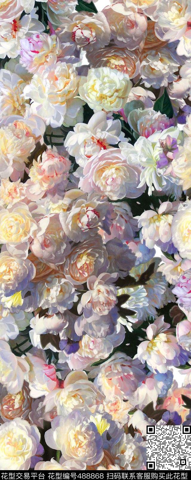 欧式小清新服装华亿平台油画花朵数码印花华亿平台下载（图片编号: 488868） - 瓦栏（Walan）