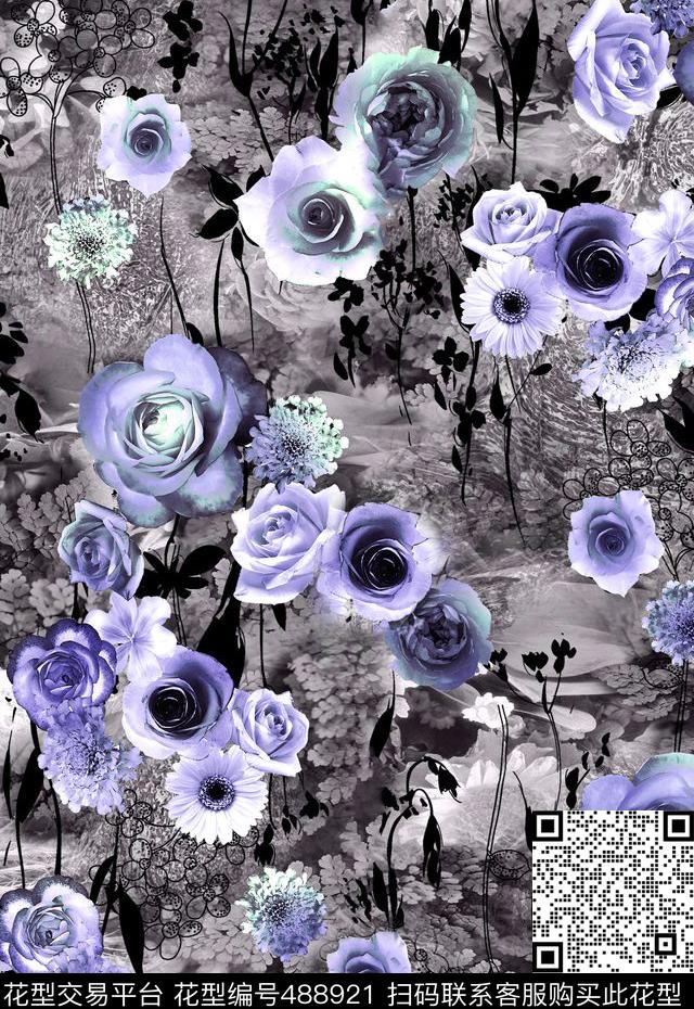 花卉植物花朵数码印花华亿平台下载（图片编号: 488921） - 瓦栏（Walan）