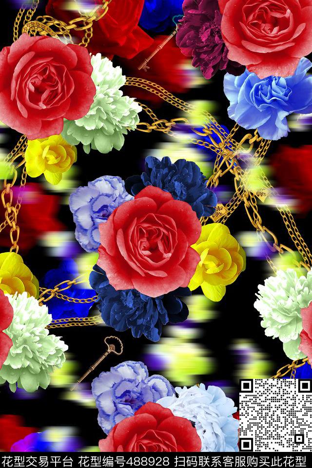 花卉铁链女装休闲数码印花华亿平台下载（图片编号: 488928） - 瓦栏（Walan）
