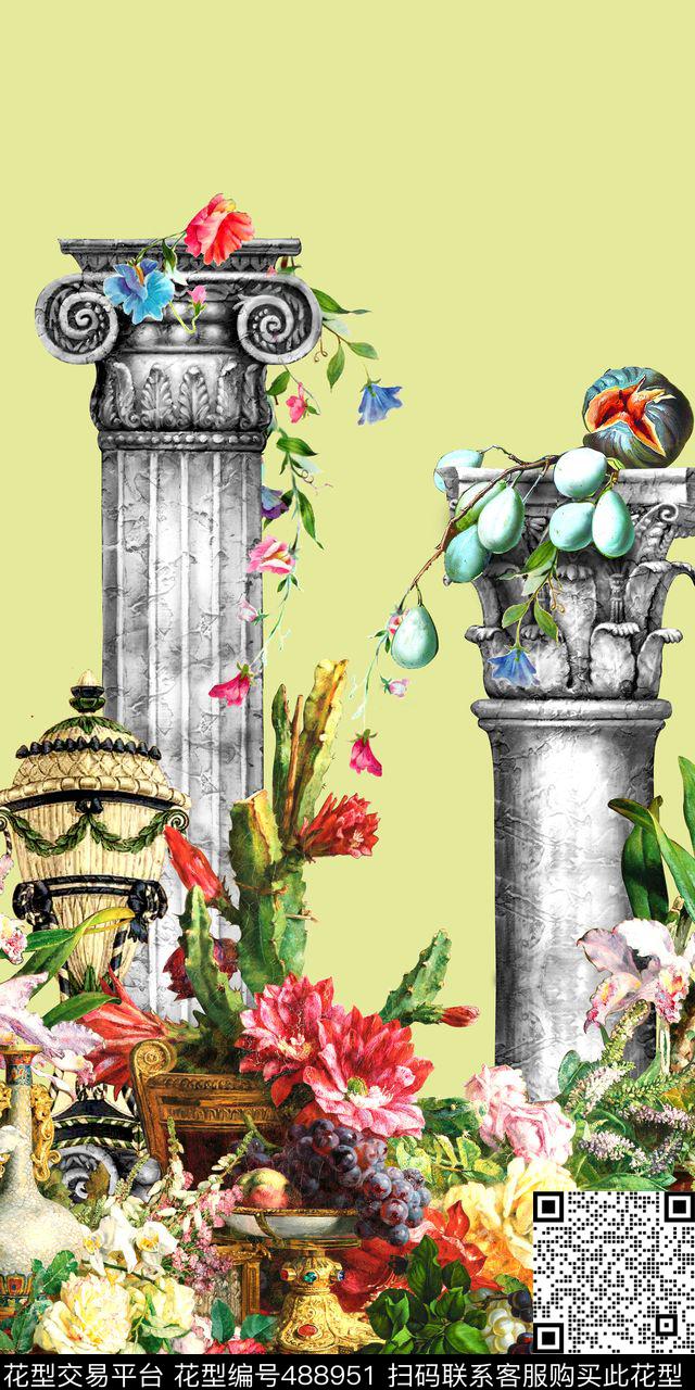 时尚花卉罗马柱数码印花华亿平台下载（图片编号: 488951） - 瓦栏（Walan）