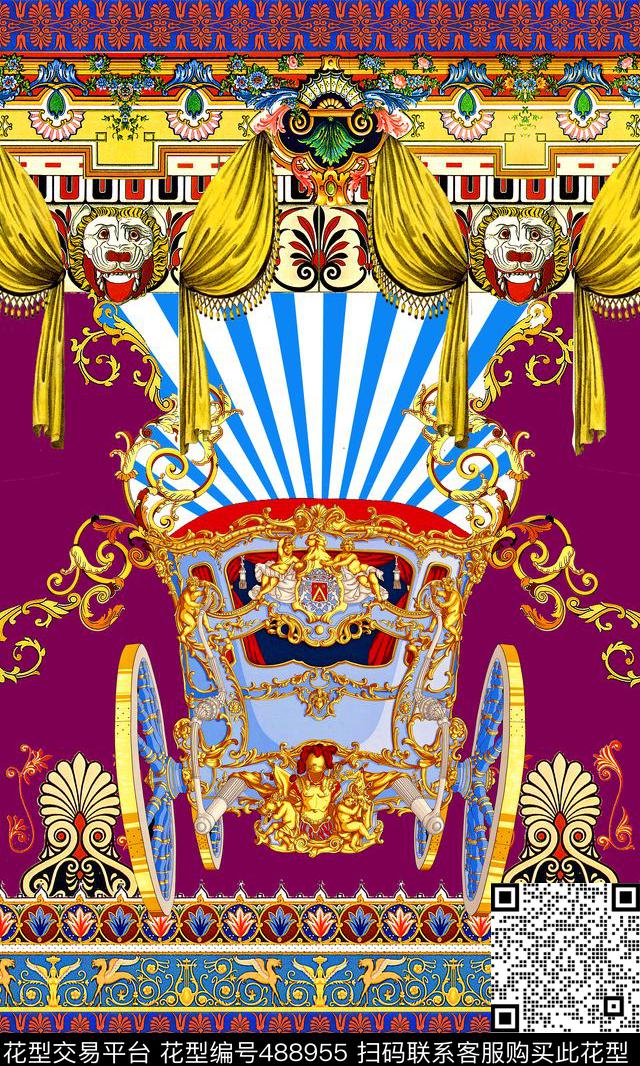 时尚马车欧式花纹数码印花华亿平台下载（图片编号: 488955） - 瓦栏（Walan）