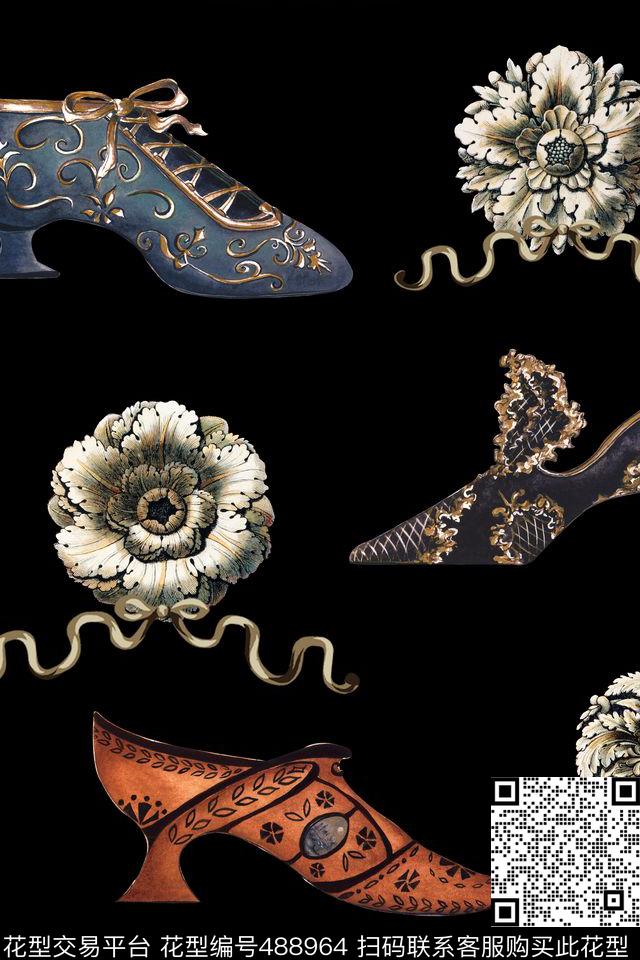 时尚高跟鞋欧式花纹数码印花华亿平台下载（图片编号: 488964） - 瓦栏（Walan）