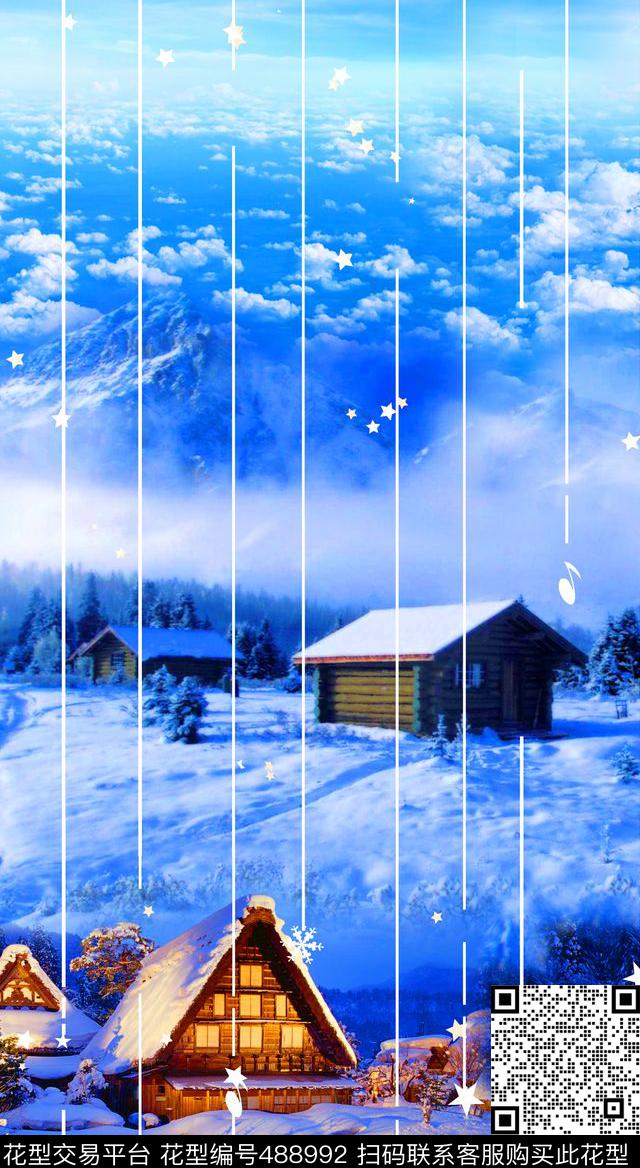 MAX-抽象自然风景照片景观天景雪中小屋数码印花华亿平台下载（图片编号: 488992） - 瓦栏（Walan）