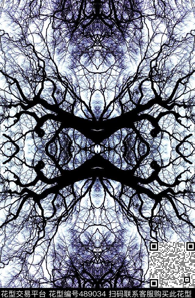 复古树木恐怖森林秋冬爆款通用华亿平台数码印花华亿平台下载（图片编号: 489034） - 瓦栏（Walan）