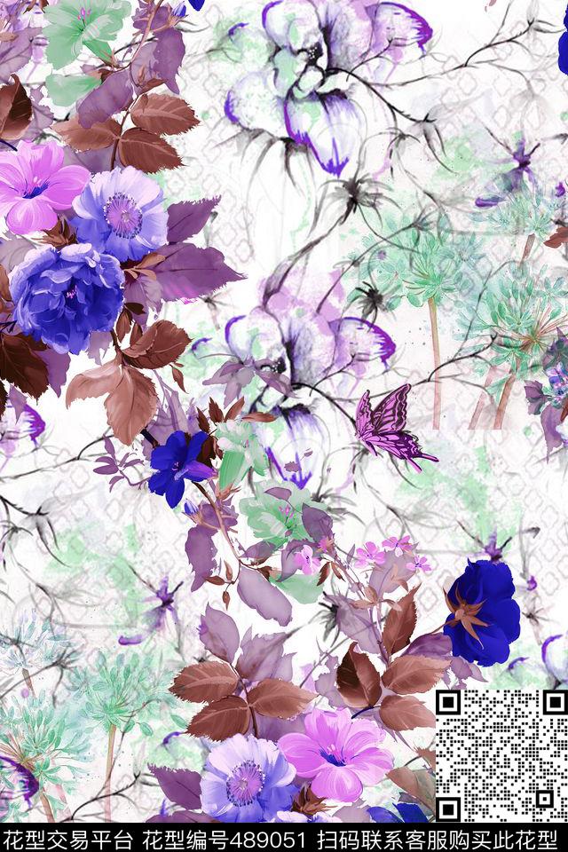 蝴蝶花卉流行时尚数码印花华亿平台下载（图片编号: 489051） - 瓦栏（Walan）