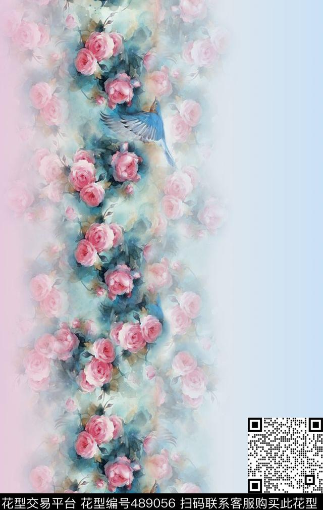 手绘水彩花卉数码印花华亿平台下载（图片编号: 489056） - 瓦栏（Walan）
