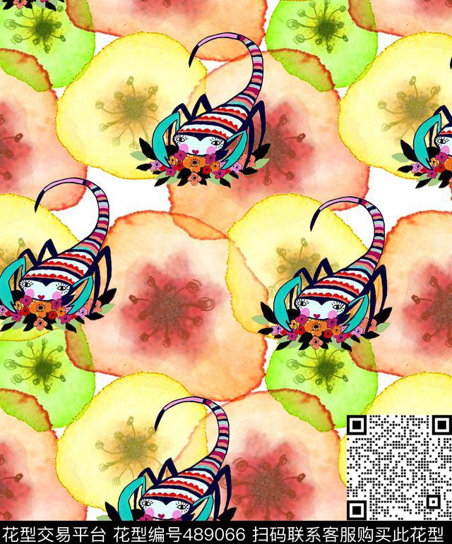 水彩细胞蝎子数码印花华亿平台下载（图片编号: 489066） - 瓦栏（Walan）