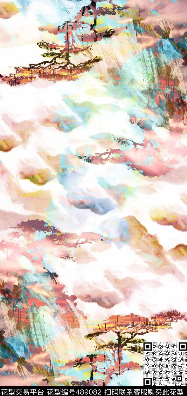 抽象风景山水画绚丽多彩天空女装数码印花华亿平台下载（图片编号: 489082） - 瓦栏（Walan）