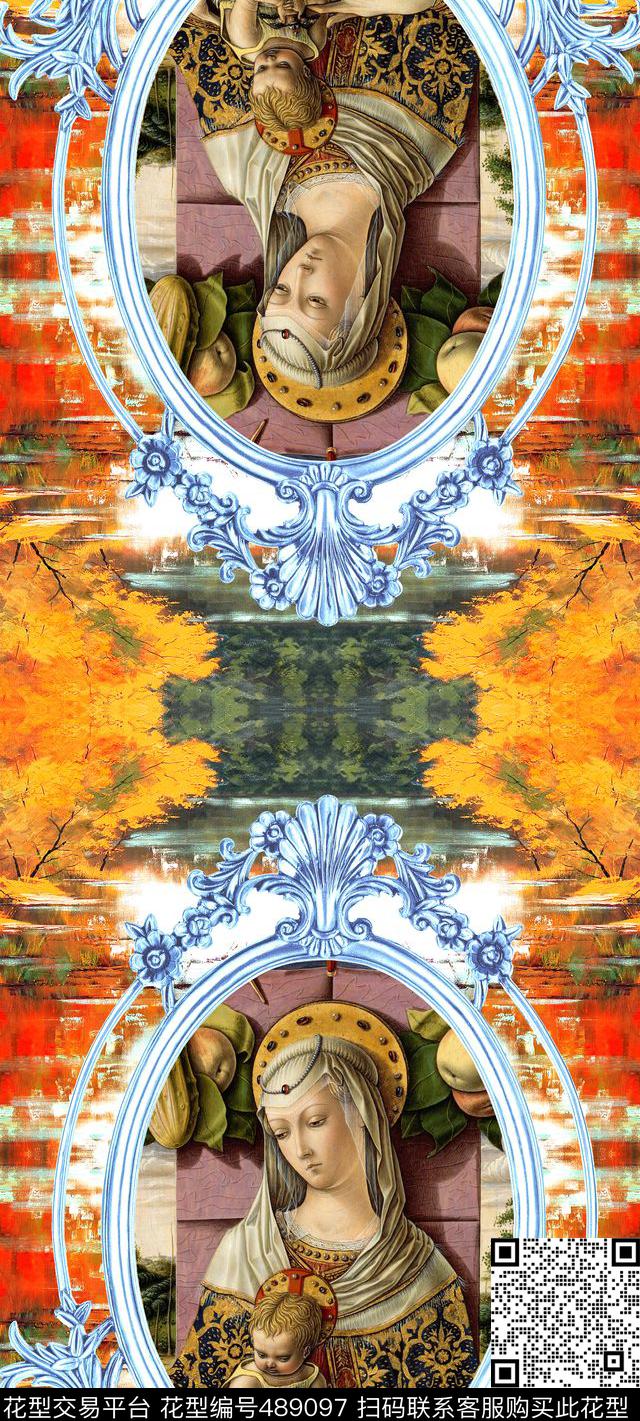 欧式复古圣母风景镜框数码印花华亿平台下载（图片编号: 489097） - 瓦栏（Walan）