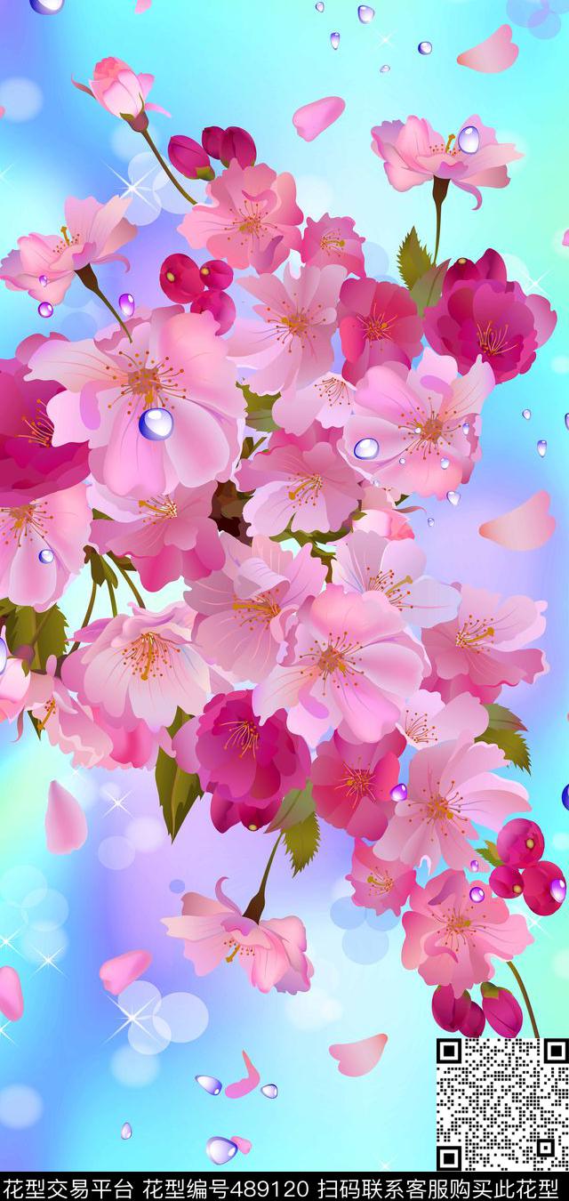 女装潮流大牌手绘樱花数码印花华亿平台下载（图片编号: 489120） - 瓦栏（Walan）