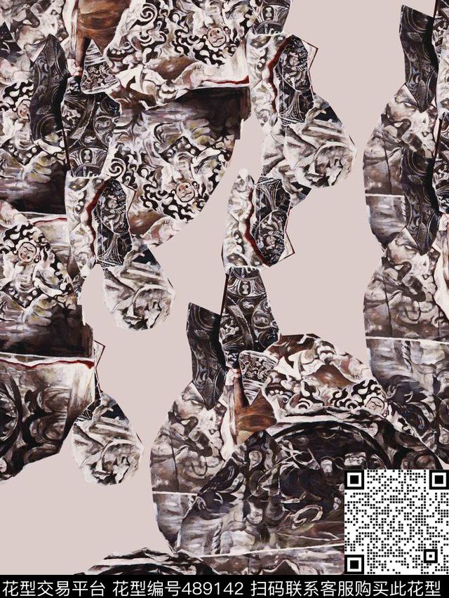 复古图腾解构数码印花华亿平台下载（图片编号: 489142） - 瓦栏（Walan）