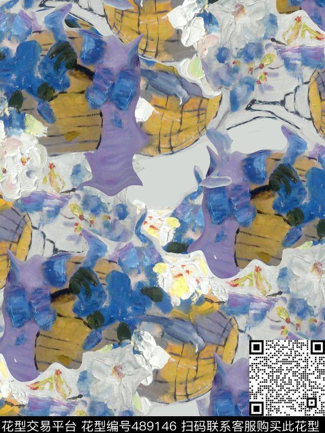 复古油画花朵数码印花华亿平台下载（图片编号: 489146） - 瓦栏（Walan）