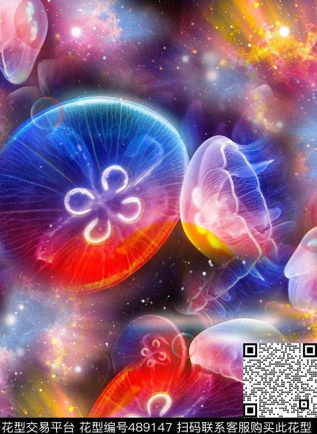 抽象星空幻彩水母流行时尚欧美数码印花华亿平台下载（图片编号: 489147） - 瓦栏（Walan）