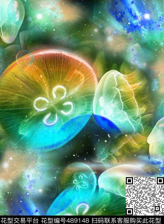 抽象星空幻彩水母流行时尚欧美数码印花华亿平台下载（图片编号: 489148） - 瓦栏（Walan）