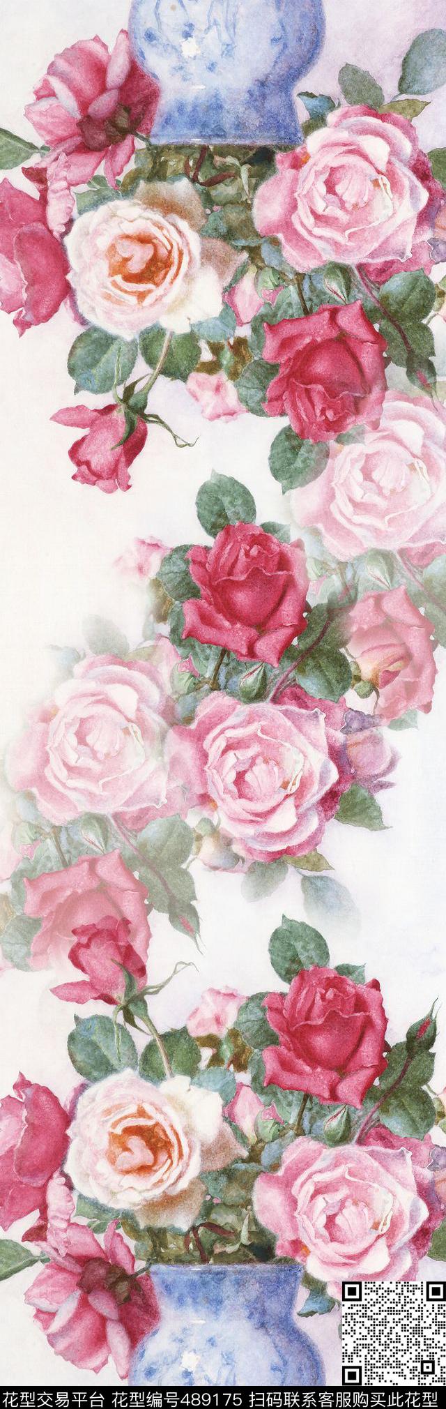 红色时尚油画花卉数码印花华亿平台下载（图片编号: 489175） - 瓦栏（Walan）