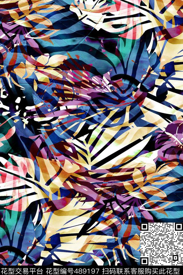 动物风情动物纹条纹棕叶数码印花华亿平台下载（图片编号: 489197） - 瓦栏（Walan）