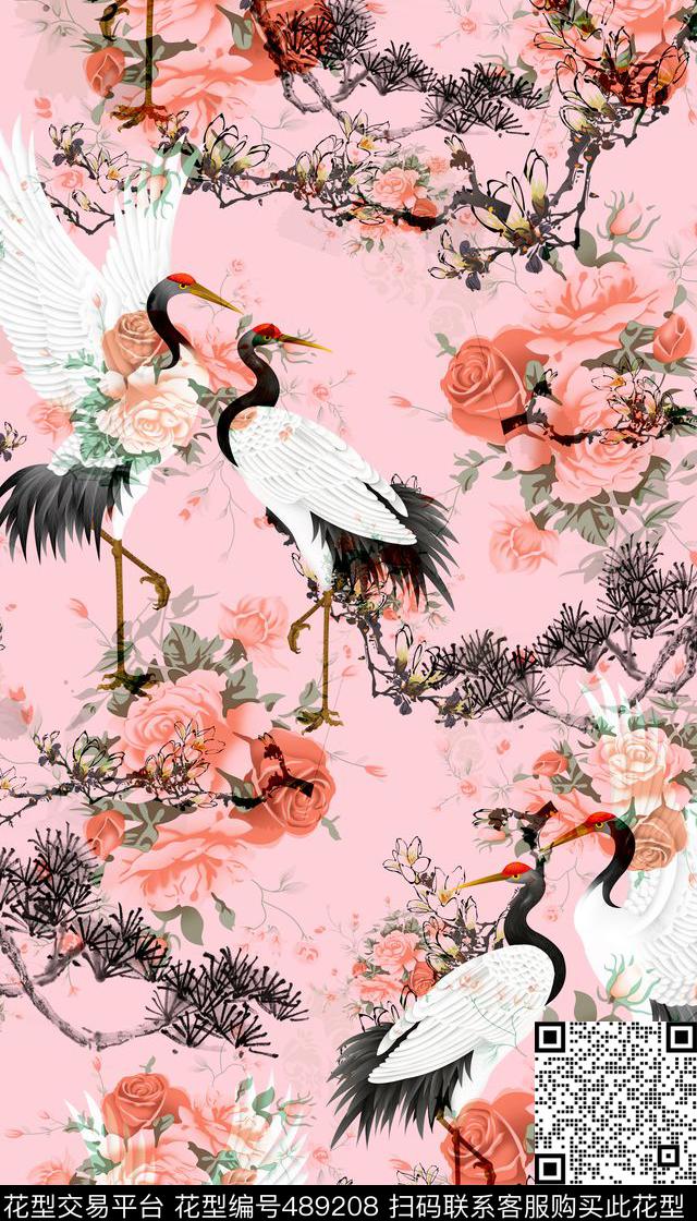 女装四方连续花鸟植物数码印花华亿平台下载（图片编号: 489208） - 瓦栏（Walan）