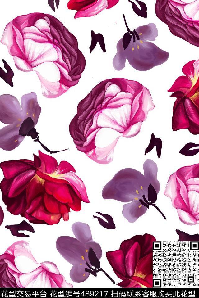 大花时尚手绘数码印花华亿平台下载（图片编号: 489217） - 瓦栏（Walan）