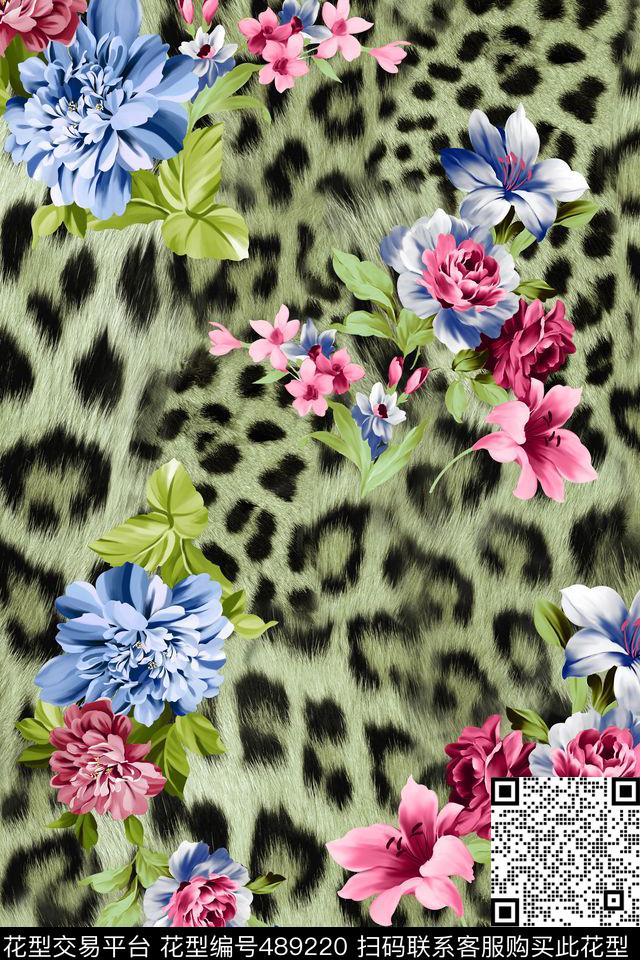 花卉豹纹散花数码印花华亿平台下载（图片编号: 489220） - 瓦栏（Walan）