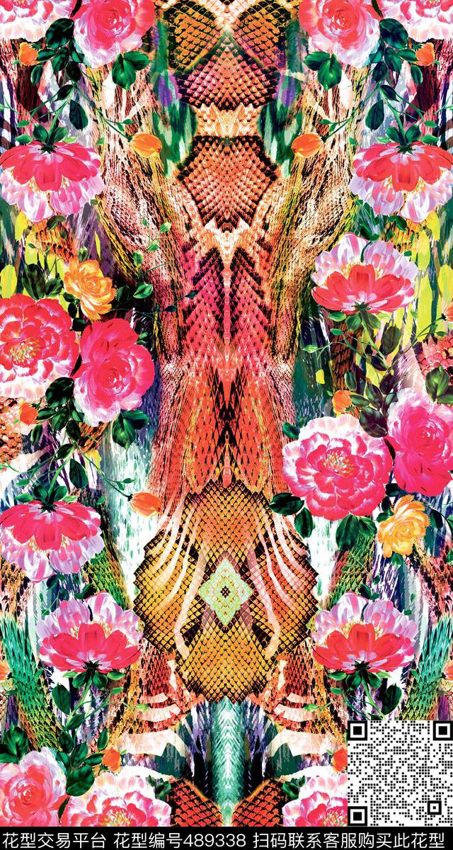 原创花卉优雅数码印花华亿平台下载（图片编号: 489338） - 瓦栏（Walan）
