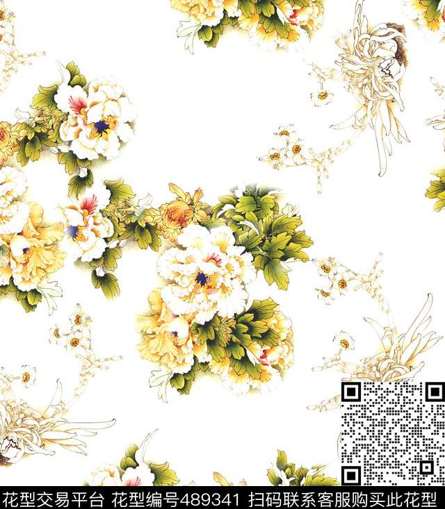花卉抽象菊花水仙数码印花华亿平台下载（图片编号: 489341） - 瓦栏（Walan）