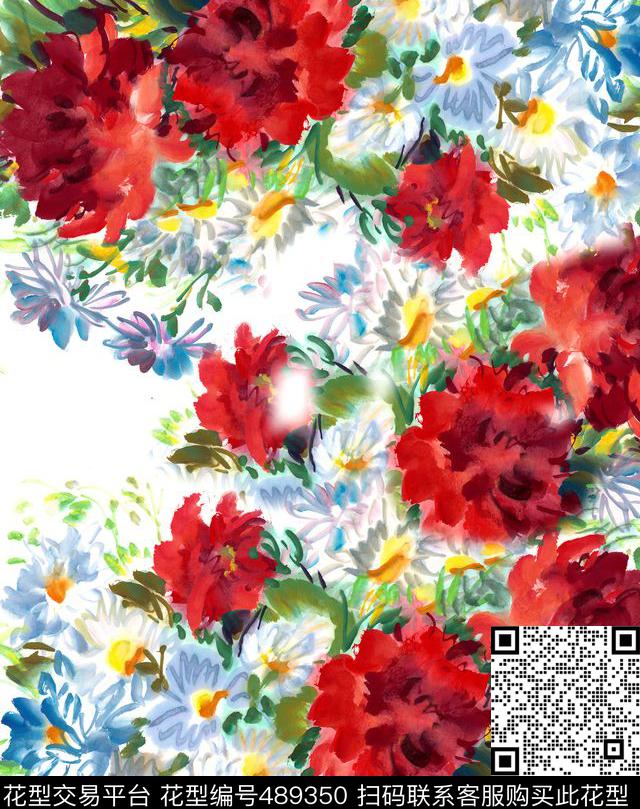 抽象花卉手绘花朵油画风格数码印花华亿平台下载（图片编号: 489350） - 瓦栏（Walan）