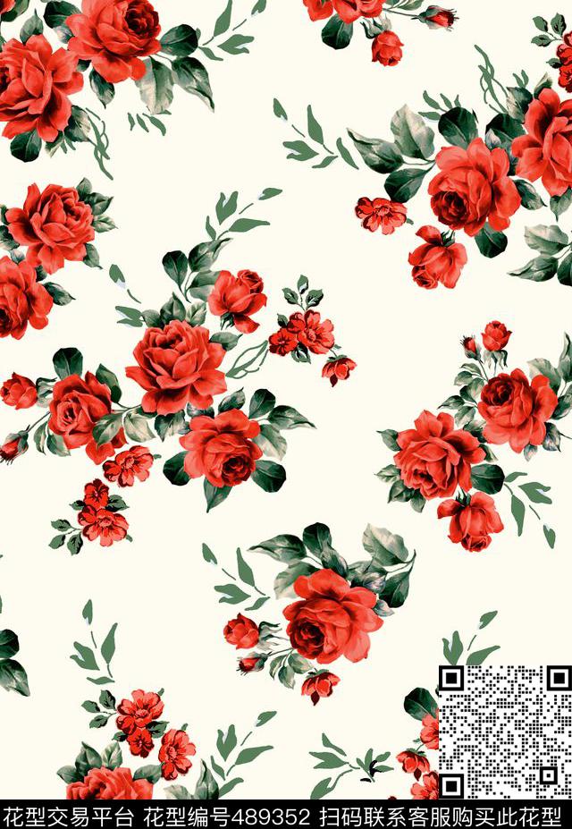 数码印花花卉叶子花卉数码印花华亿平台下载（图片编号: 489352） - 瓦栏（Walan）