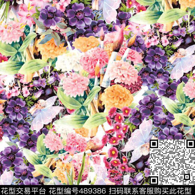 原创花卉优雅数码印花华亿平台下载（图片编号: 489386） - 瓦栏（Walan）