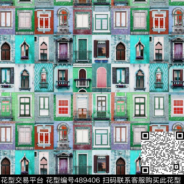 复古时尚窗户数码印花华亿平台下载（图片编号: 489406） - 瓦栏（Walan）