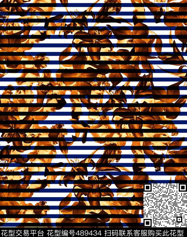 流行时尚青花横纹欧美数码印花华亿平台下载（图片编号: 489434） - 瓦栏（Walan）