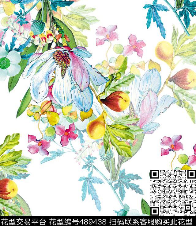 流行时尚手绘花卉欧美数码印花华亿平台下载（图片编号: 489438） - 瓦栏（Walan）