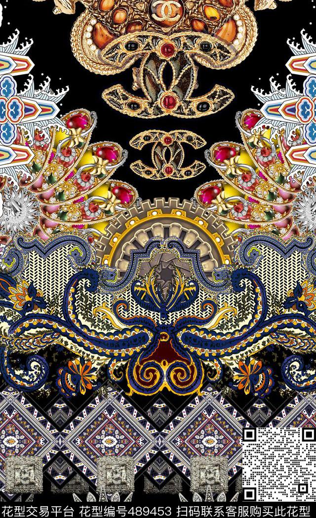 潮流时尚定位大牌印花复古连衣裙数码印花华亿平台下载（图片编号: 489453） - 瓦栏（Walan）