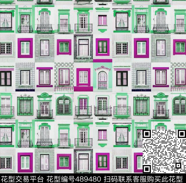 时尚复古窗户数码印花华亿平台下载（图片编号: 489480） - 瓦栏（Walan）